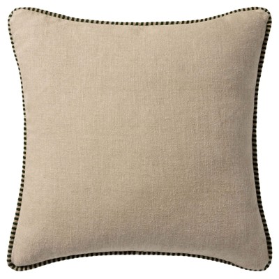 Yara Coastal Beach Beige Linen Throw Pillow - 22x22