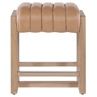 Leni Modern Classic Brown Leather Light Oak Wood Counter Stool