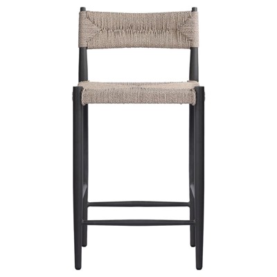 Mable Coastal Beach Off White Wicker Iron Outdoor Counter Stool