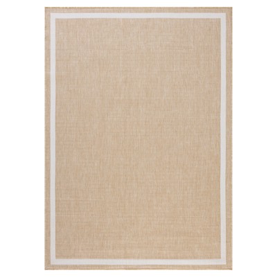 Esme Coastal Beach Beige Border Indoor Outdoor Rug - 5'3"x7'6"