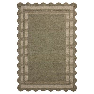 Xalara Updated Traditional Olive Green Wool Border Solid Rug - 3'6