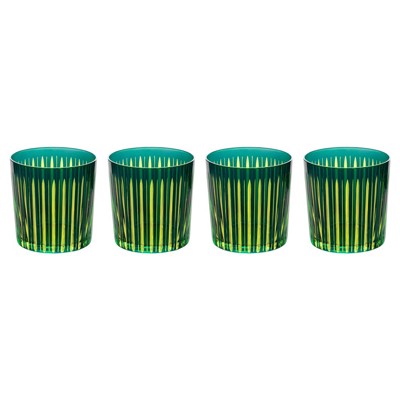 L'Objet Prism Modern Classic Green Double Old Fashioned Glass - Set of 4