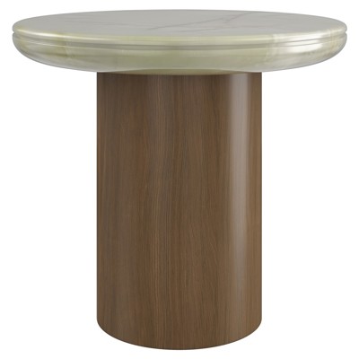 Caroline Modern Classic Green Onyx Brown Wood Side Table
