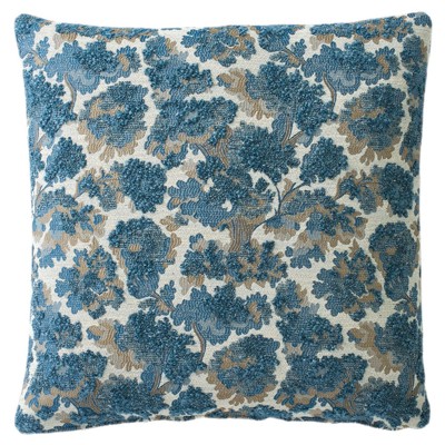 Reese Marine Blue Embroidered Throw Pillow - 22x22