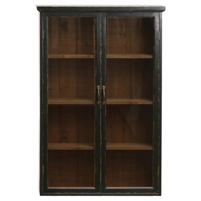 Lerinnae Rustic Lodge Black Wood Glass Display Cabinet