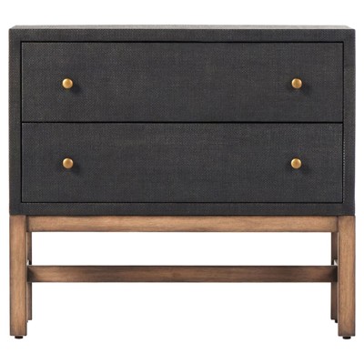 Philip Modern Classic Black Raffia Brown Mahogany Nightstand