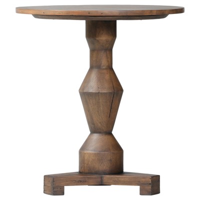Rivi Rustic Lodge Brown Reclaimed Wood Round Pedestal End Table - 22"