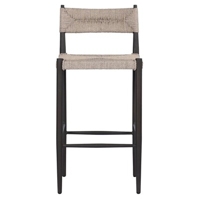 Mable Coastal Beach Beige Wicker Iron Outdoor Bar Stool