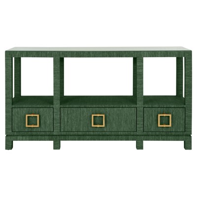 Worlds Away Campbell Modern Classic Green Grasscloth Console Table