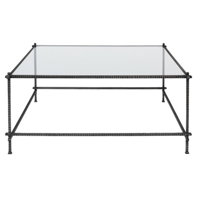 Augustus Modern Classic Tempered Glass Grey Iron Rectangular Coffee Table