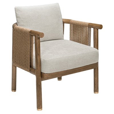 Meri Coastal Beach Cream Performance Brown Oak Arm Chair