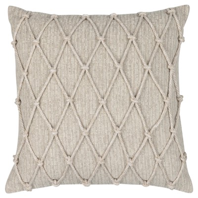 Jero Coastal Beach Beige Lattice Indoor Outdoor Throw Pillow - 20x20