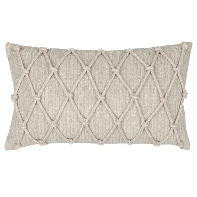 Jero Coastal Beach Beige Lattice Indoor Outdoor Lumbar Pillow - 12x20