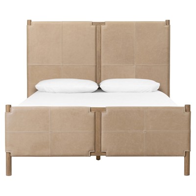 Hubert Rustic Lodge Light Brown Leather Oak Bed - King