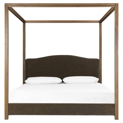 Jodie Malmo Olive Velvet Amber Oak Canopy Bed - Queen