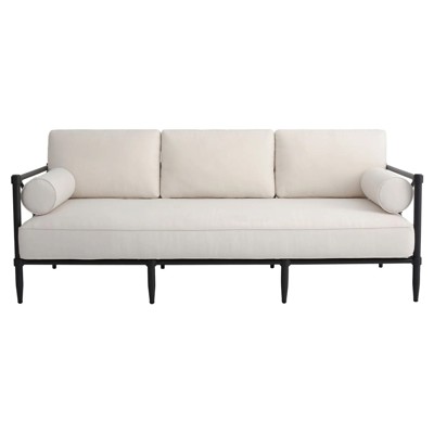 Lani Coastal Beach White Cushion Brown Woven Wicker Outdoor Sofa