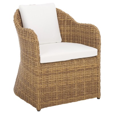 Kylie Coastal Beach Brown Woven Wicker Outdoor Dining Arm Chair