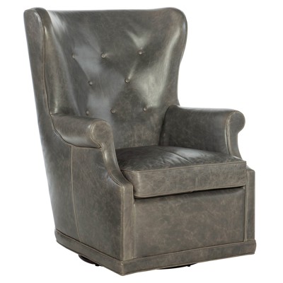 Malena Updated Traditional Grey Leather Swivel Wing Chair