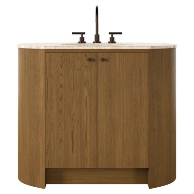 Dean Modern Classic Beige Marble Brown Oak Single Vanity Sink - 40"