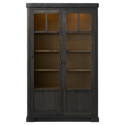 Leopold Rustic Lodge Black Wood Fluted Glass Cabinet