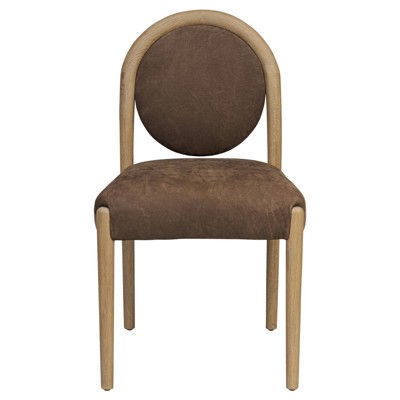 Berman Oak Wood Nubuck Cigar Leather Armless Dining Chair