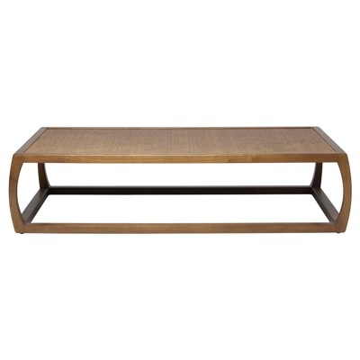 Wandsworth Coastal Natural Woven Rattan Pecan Brown Oak Rectangular Coffee Table
