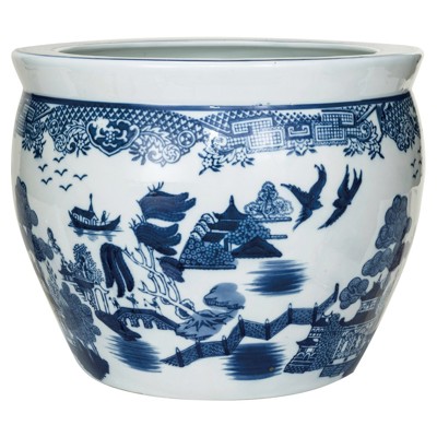 Storied Home Hand-Painted Stoneware Planter - Blue and White