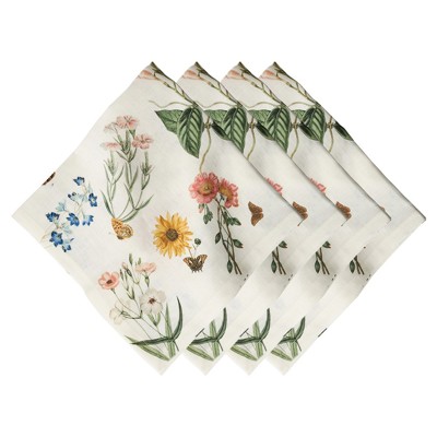 Juliska Floral Garden French Country White Linen Napkin - Set of 4
