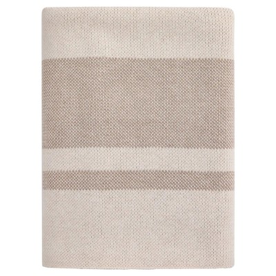Elowen Coastal Beach Beige Sunbrella Striped Indoor Outdoor Throw Blanket