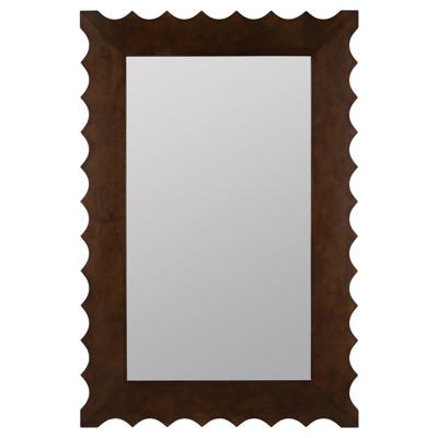 Laurent Updated Traditional Dark Brown Wood Scalloped Wall Mirror