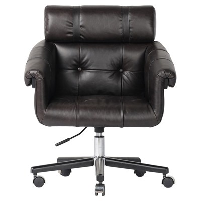 Arnold Rustic Lodge Black Leather Tufted Desk Chair