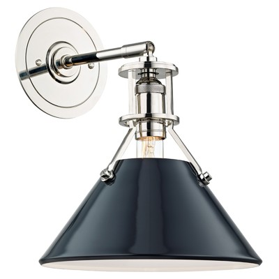 Blair Updated Traditional Black Metal Shade Polished Nickel Armed Sconce