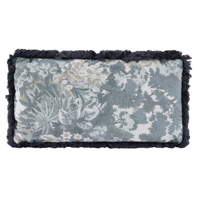 Cassandra Updated Traditional Blue Tapestry Fringe Lumbar Pillow - 13x25