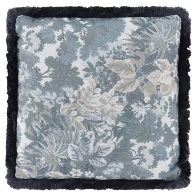 Cassandra Updated Traditional Blue Tapestry Fringe Throw Pillow - 22x22