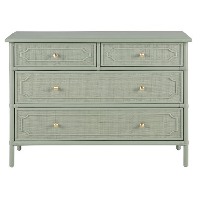 Ava Coastal Beach Sage Green Woven Rattan Dresser
