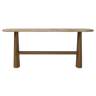 Terry Coastal Beach Beige Marble Solid Wood Oval Console Table