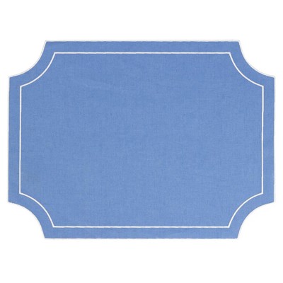 Tessuti Traditional Blue Linen White Stitch Rectangular Placemat - Set of 4