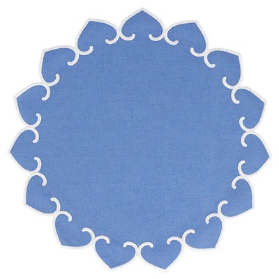 Tessuti Updated Traditional Blue Linen White Stitch Round Placemat - Set of 4