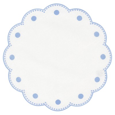 Tessuti Updated Traditional Blue Dots White Linen Round Placemat - Set of 4