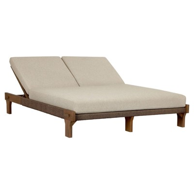 Judy Coastal Beach Beige Performance Brown Teak Outdoor Double Chaise
