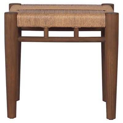 Russ Coastal Beach Brown Teak Woven Rectangular Outdoor Stool