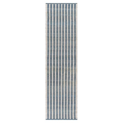 Maika Coastal Beach Blue Striped Patterned Performance Indoor Outdoor Rug - 2'3"x8'