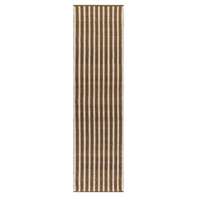 Maika Coastal Beach Brown Striped Patterned Performance Indoor Outdoor Rug - 2'3"x8'