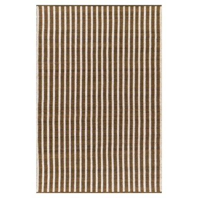 Maika Coastal Beach Brown Striped Patterned Performance Indoor Outdoor Rug - 7'10"x9'10"