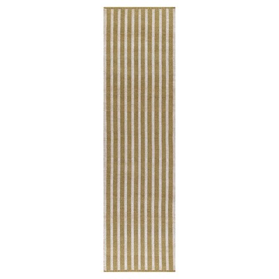 Maika Coastal Beach Green Striped Patterned Performance Indoor Outdoor Rug - 2'3"x8'