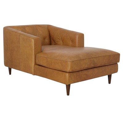 Finley Updated Traditional Tan Leather Chaise Lounge