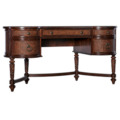Harry Updated Traditional Brown Cherry Wood Kidney Writing Desk