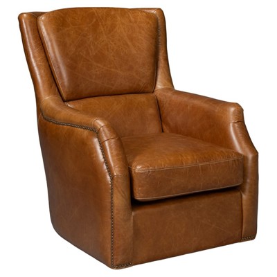 Emersyn Rustic Lodge Tan Leather Nailhead Trim Swivel Arm Chair