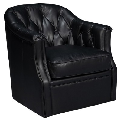 Cooper Rustic Lodge Black Leather Tufted Swivel Club Chair
