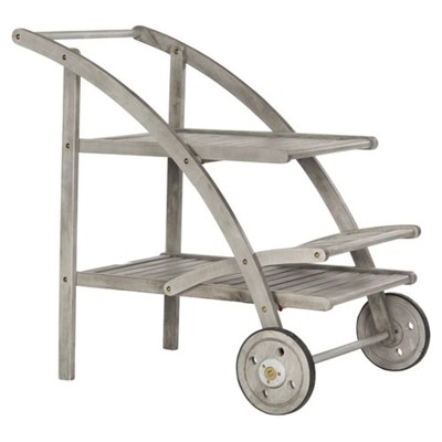 Fielding Coastal Beach Grey Acacia Wood Outdoor Bar Cart